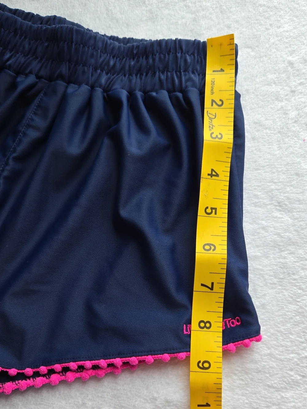 Limited Too Girls Navy Blue Athletic Shorts Pink Pom Pom Trim Size 10/12